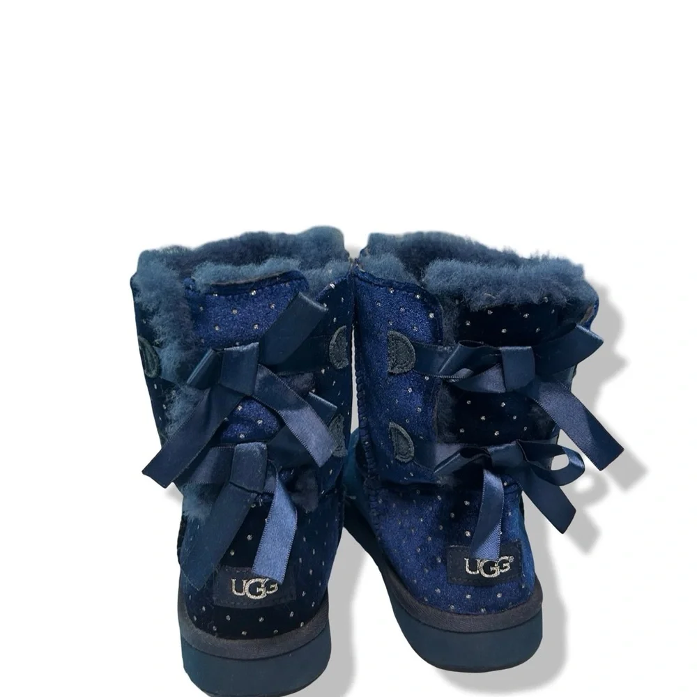 Classic UGG Navy Boots w/ Polka Dots & Satin Bows - Picture 2 of 7